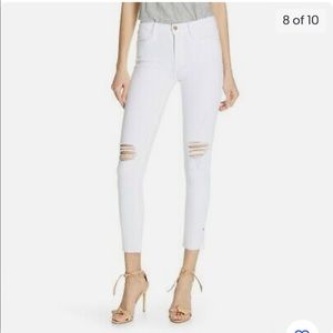 FRAME Le High Skinny Crop in Blanc Transit White Destroyed Stretch Jeans